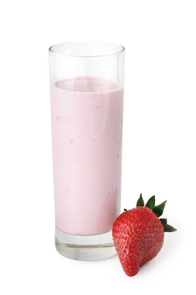 Склянка з полуничним йогуртом — стокове фото