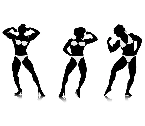 Genç kadın vücut geliştirmeci silhouettes — Stok Vektör