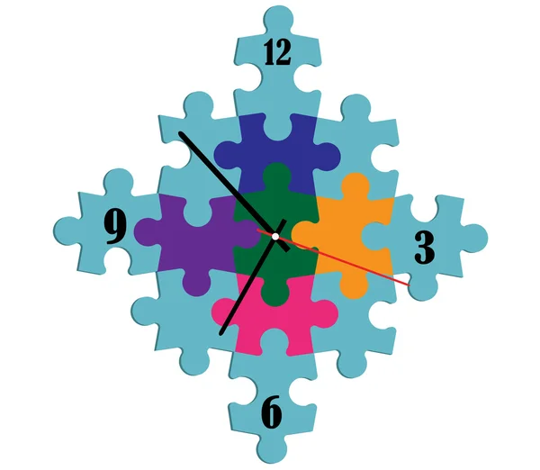 Orologio e puzzle Puzzle. Vettore — Vettoriale Stock