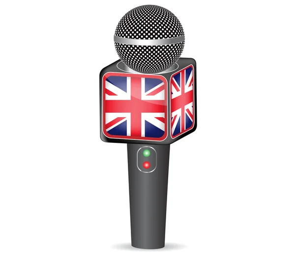 Nieuws verslaggever microfoon de Engelse flag.vector — Stockvector