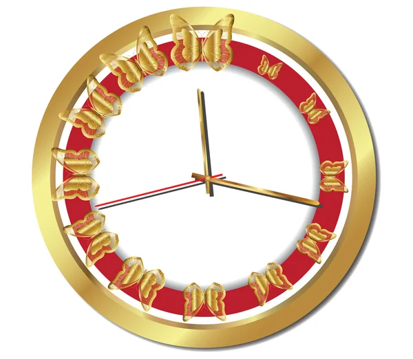 Golden Sticky Butterfly Clock.Vector — Stock Vector