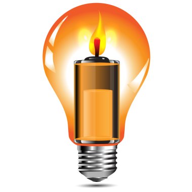 Candle in the bulb with an energy of batteries.Vector clipart