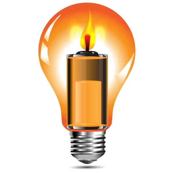 Kerze in der Glühbirne mit einer Energie von Batterien. — Stockvektor