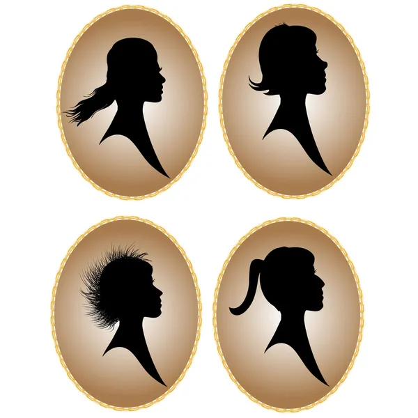 Siluetas de las niñas con el pelo en un marco.Vector — Archivo Imágenes Vectoriales