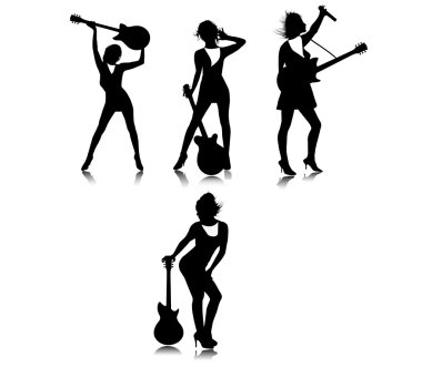 bir guitar.vector ile kızın silhouettes