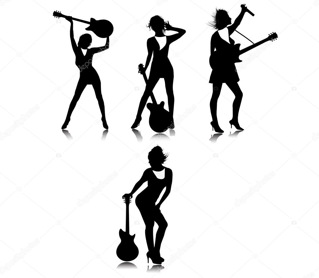 The silhouettes of the girl with a guitar.Vector