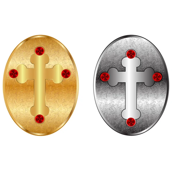 Croix religieuse dans le cadre métallique. Vecteur — Image vectorielle
