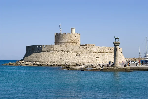 stock image Harbour gates & Lighthouse St. Nicholas, Rhodes