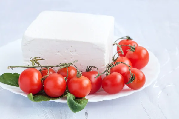 チェリー トマトとブルガリアの白いチーズ ストック写真