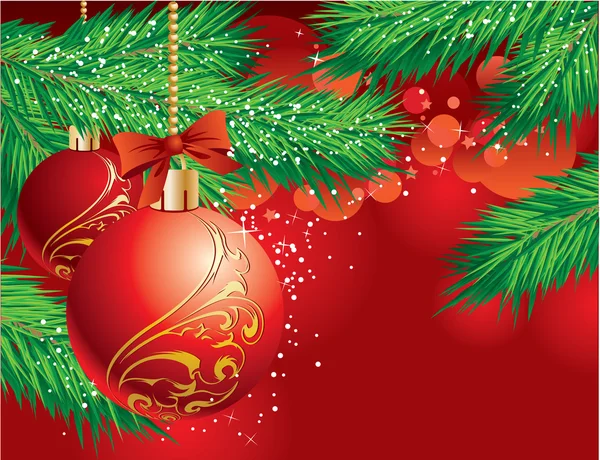 Рождественский фон с красным шаром и веткой елки — стоковый вектор