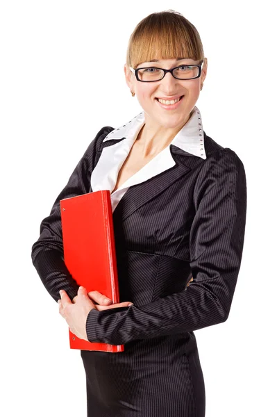 Успешная деловая женщина, держащая в руках складку — стоковое фото