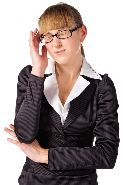 Bir iş kadını baş ağrısı ile — Stok fotoğraf