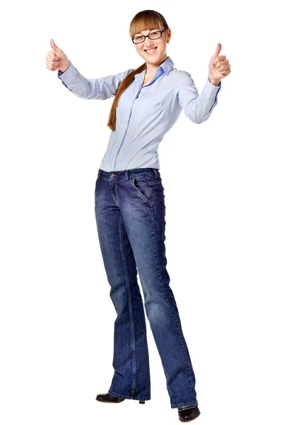Young happy student with thumbs up — Stock Photo, Image