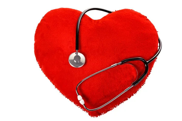 Steteskop ve kırmızı bir kalp — Stok fotoğraf
