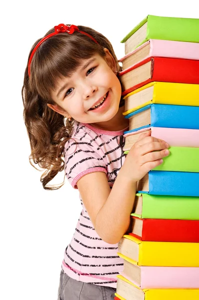Yığın kitap tutan mutlu kız öğrenci — Stok fotoğraf