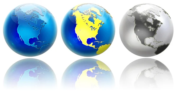 Drei verschiedene farben globus variationen nordamerika — Stockfoto