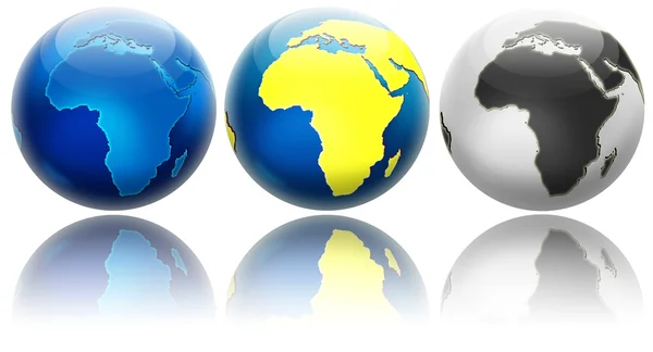 Tre olika färger globe variationer Afrika — Stockfoto