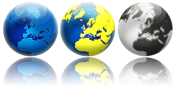 Trzy różne kolory glob odmiany Europy — Zdjęcie stockowe