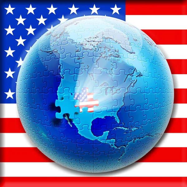 Головоломка на глобусе с флагом США внутри — стоковое фото
