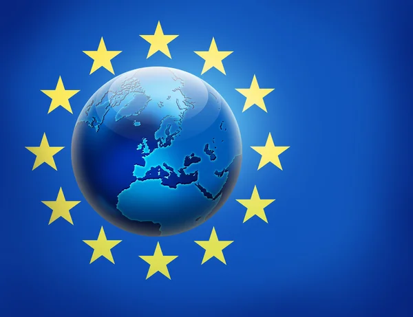 United Europe flag and globe over it — Stock Photo, Image