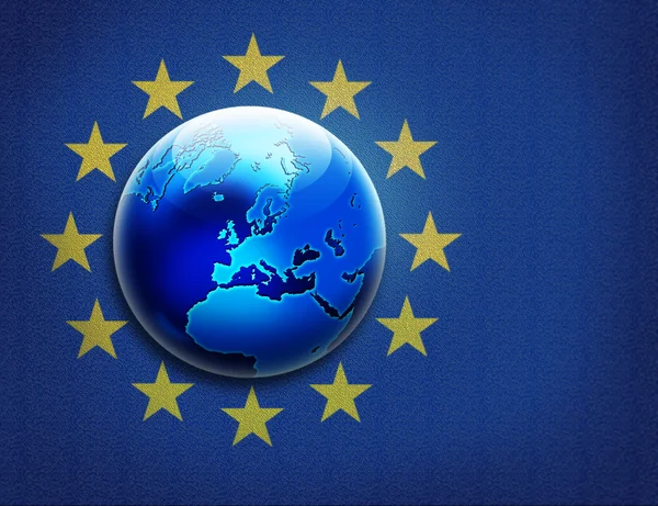 Bandiera dell'Europa unita strutturata e globo su di esso — Foto Stock
