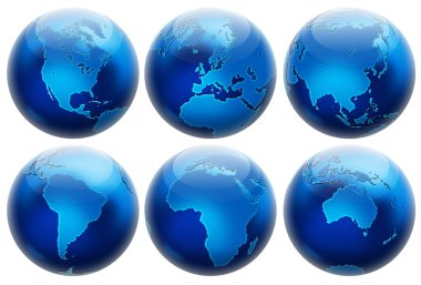 Six different positions globes isolated on white clipart