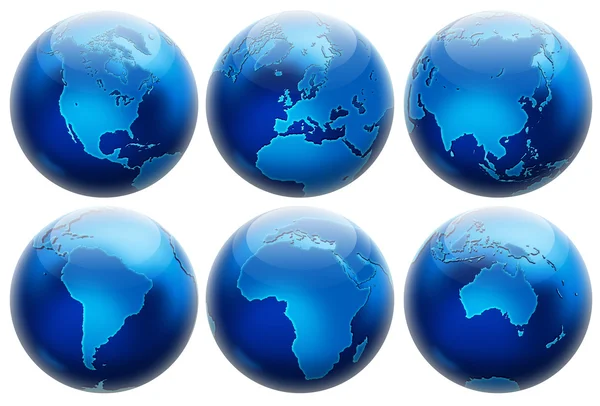 Six different positions globes isolated on white — Stock Photo, Image