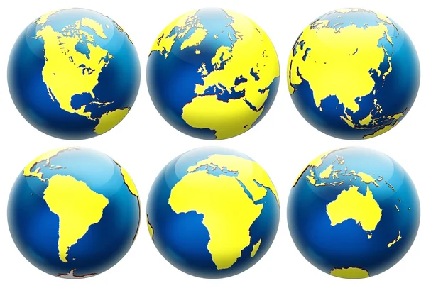 Sex olika positioner glober isolerad på vit — Stockfoto