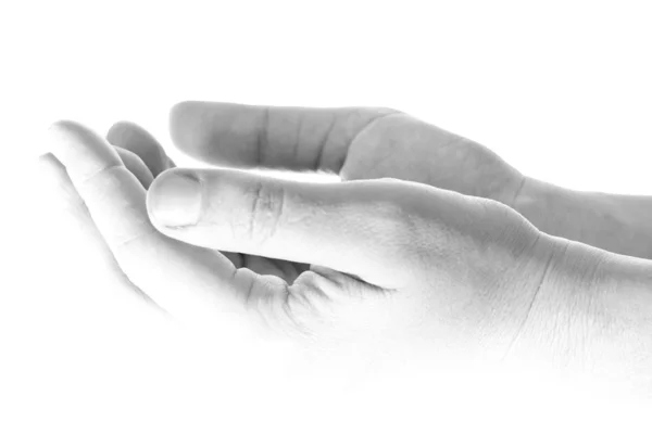 Mãos sobre branco superexposição abaixo — Fotografia de Stock