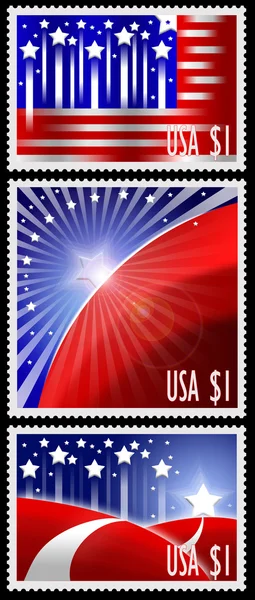 美国邮票与抽象美国国旗设计 — 图库照片