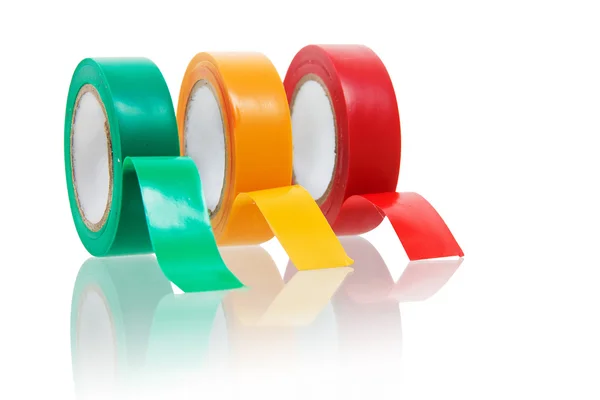 Three colors insulating tape isolated on white — Stock Photo, Image