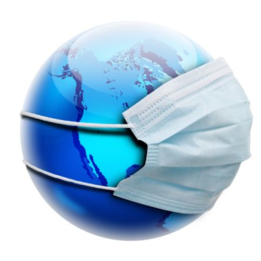 Abstract allegory concept with globe and flu mask clipart