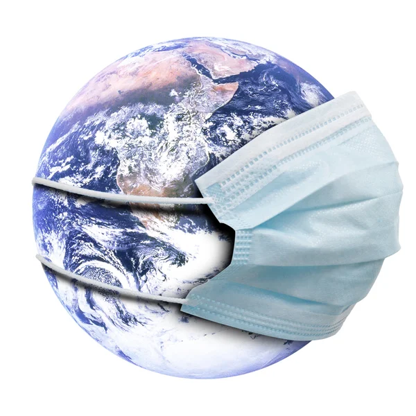 寓言抽象概念与地球和流感口罩 — 图库照片