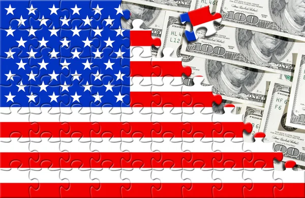 ध्वज के साथ पहेली संयुक्त राज्य अमेरिका और डॉलर — स्टॉक फ़ोटो, इमेज