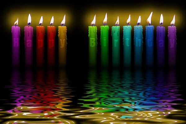 Colored candles happy birthday flooding water — Stock Photo, Image