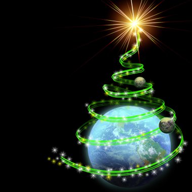 Earth with abstract christmas tree spiral clipart