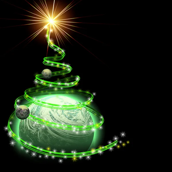 Planeta con espiral abstracta de árbol de Navidad — Foto de Stock