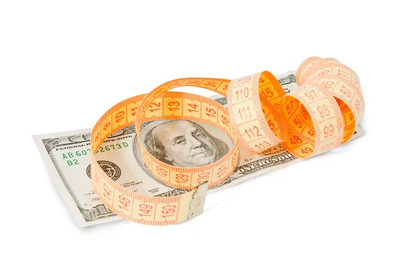 Dollar banknote and measurement tape — Stock Photo, Image