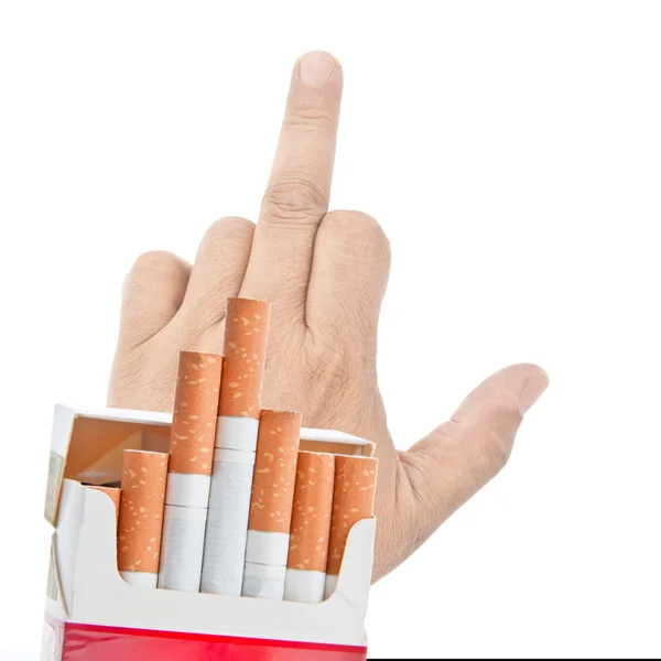 Cigarettes over man's fucking hand. — Stock Photo, Image