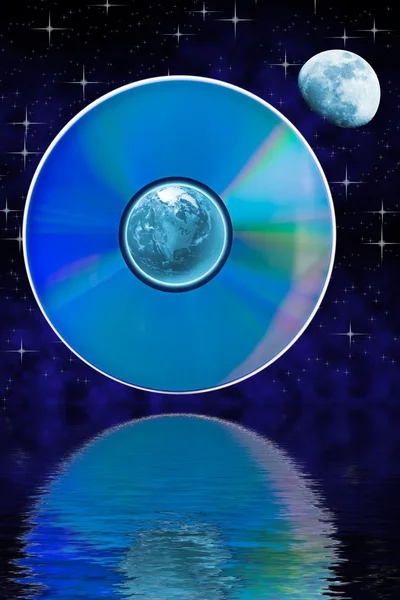 Abstract landscape with earth and compact disk — Stock Photo, Image