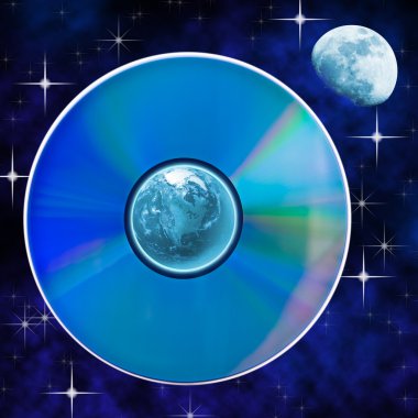 Abstract landscape with earth and compact disk clipart