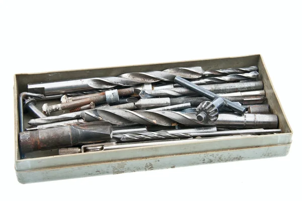 Numerosi strumenti grunge in scatola grigia — Foto Stock