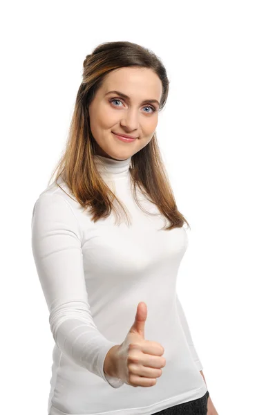 Young beautiful woman thumbs up — Stock Photo, Image
