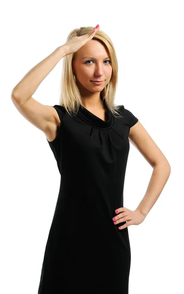Attractive blonde girl salutes Stock Photo