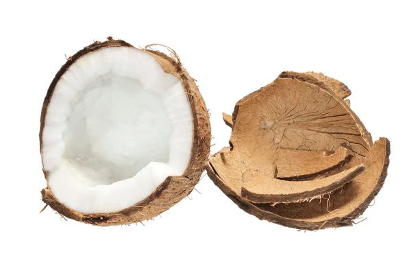Čerstvý kokos a kokosové skořápky — Stock fotografie