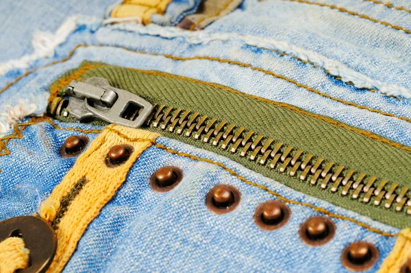 Zipper on the pocket of jeans — Stock Photo, Image
