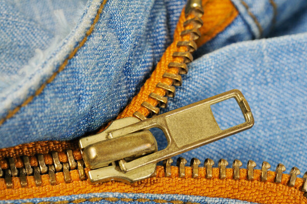 Zipper on the pocket of jeans