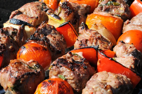Kebabs, threaded on a skewer and grill — Stock Photo, Image
