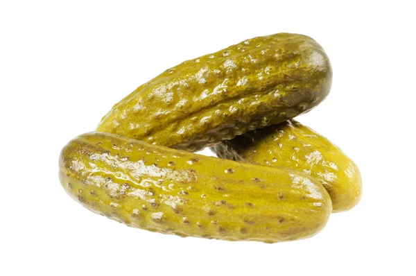 Three pickled cucumbers. Gherkins. — Stock Photo, Image
