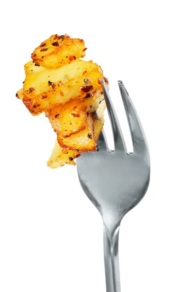 Gebakken aardappelen op een vork — Stockfoto